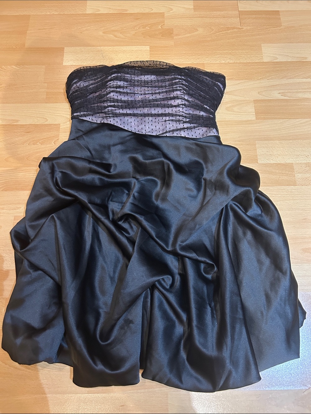 Strapless Black Party Dress with Mesh Bodice